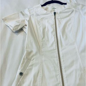 White Jaanuu scrub Front zipper top